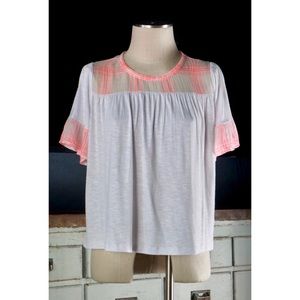 Anthropologie Flouncy White Pink Plaid Tee New XS